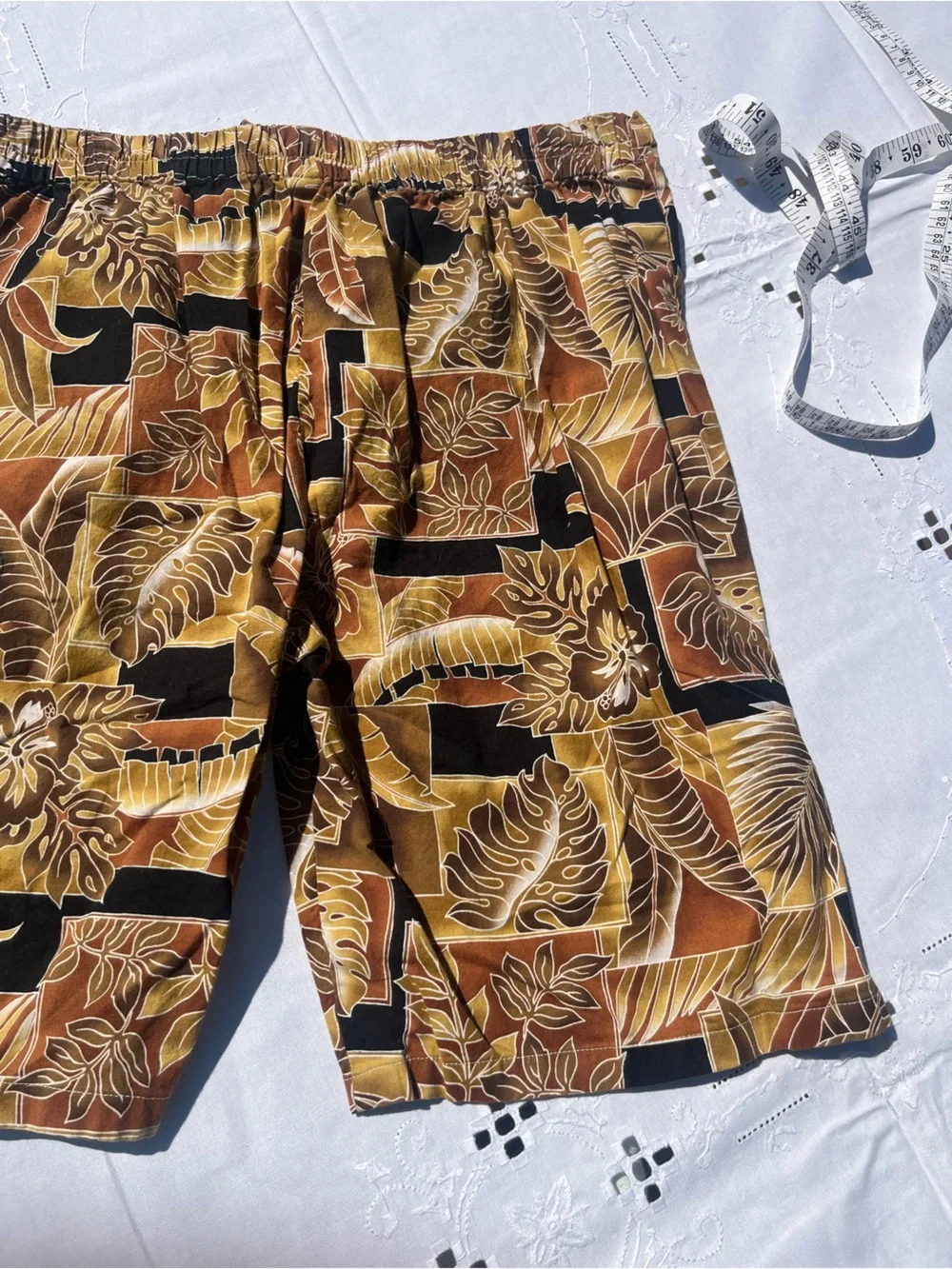 Handmade Men's Tropical Print Flat Front Shorts - Brown/Black